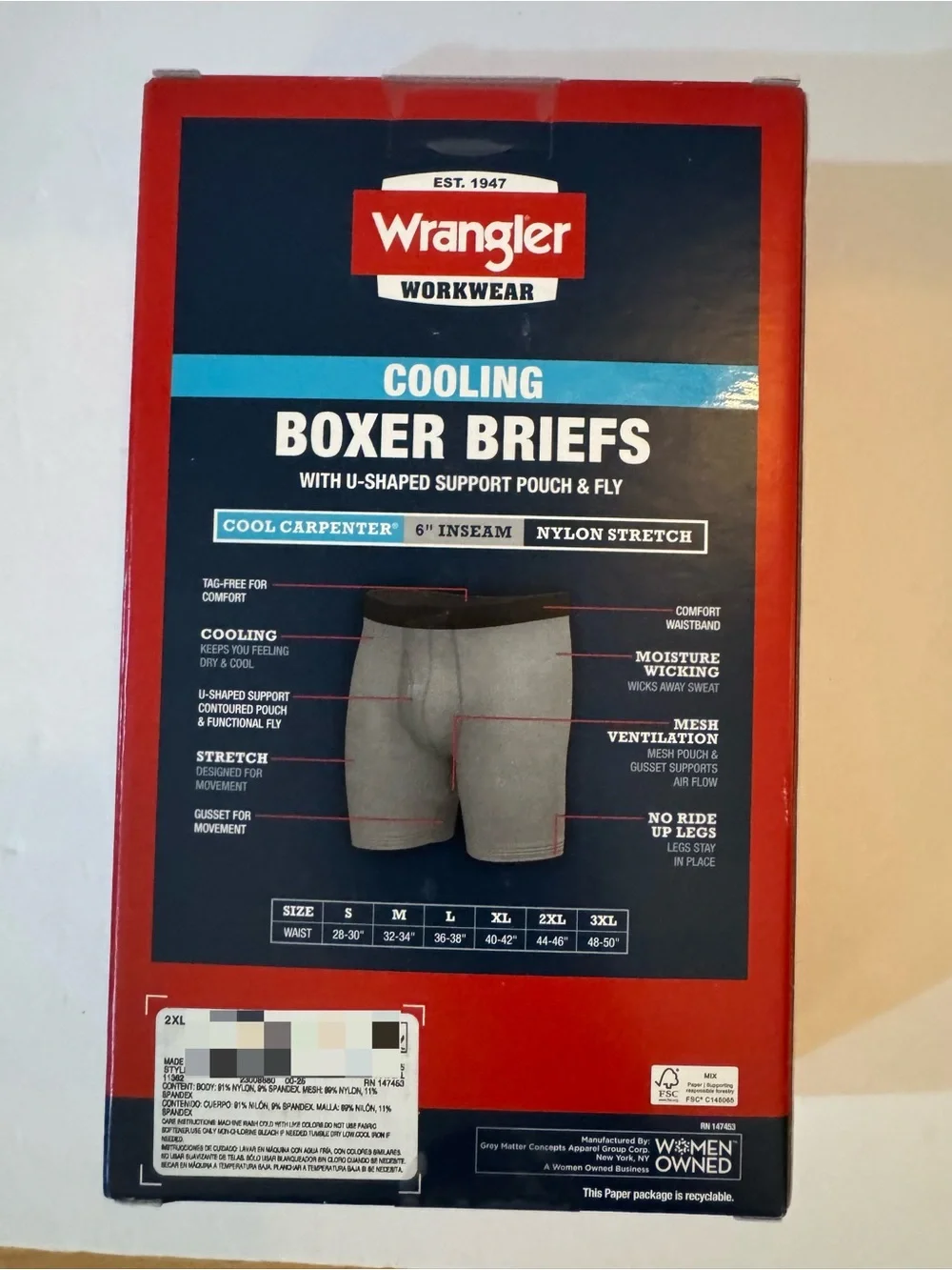 Wrangler Cool Carpenter 6” Boxer Briefs Men’s Underwear Size 2XL